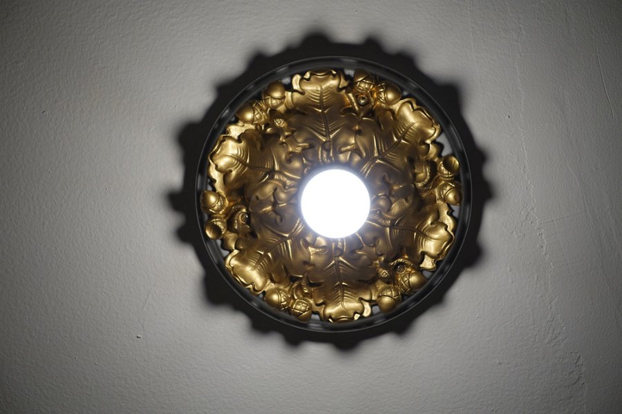 This is the light fisxture in a service elevator lobby